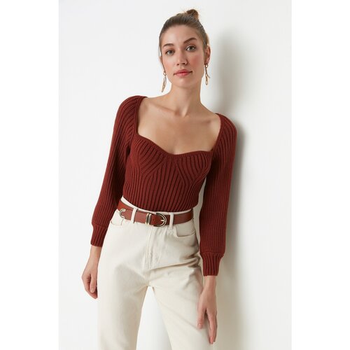 Trendyol Brown Collar Detailed Knitwear Sweater Slike