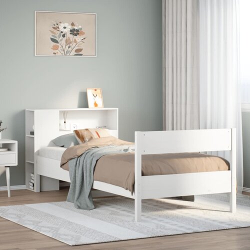 vidaXL Krevet s regalom z knjige bez madraca bijeli 100x200cm borovina Cijene