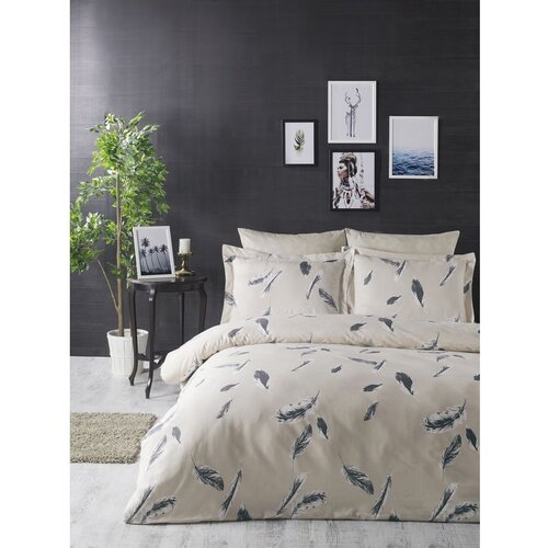 Feather CreamGrey Ranforce Super King Quilt Cover Set (EU) (IT) Cene