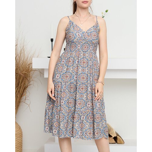 Resti Beige and blue women's summer dress with print - Clothing Cijene