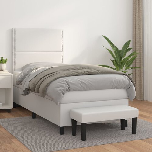VidaXL Box spring postelja z vzmetnico bel 90x190 cm umetno usnje Slike