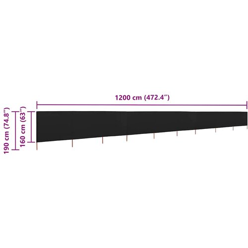  Vjetrobran s 9 panela od tkanine 1200 x 160 cm crni Slike