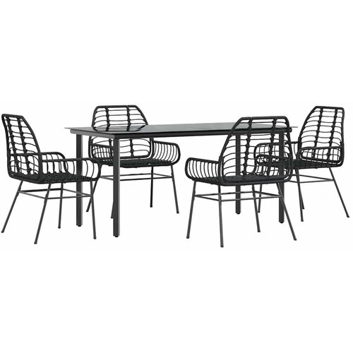 vidaXL Vrtni blagovaonski set od 5 dijelova  crni  poliratan  staklo - Crna 160 x 80 x 74 cm 4 Cijene