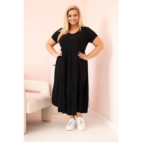 Kesi Włoski Plus size women&amp;#039;s dress with short sleeves and ruffle made of light viscose black Slike