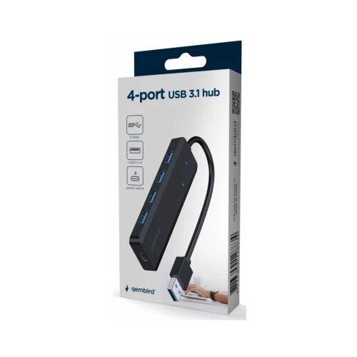 Gembird 4-port USB 3.1 (Gen.1) Hub w/Type-C Power Input Port, Black Cene