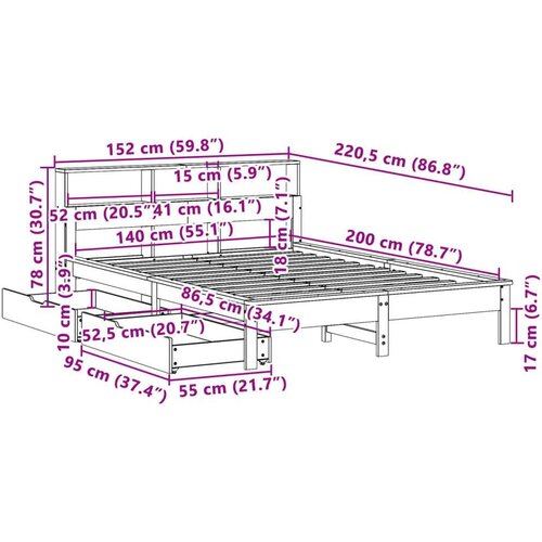  Krevet s regalom z knjige bez madraca bijeli 140x200cm borovina Slike