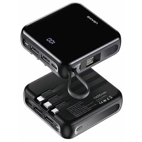 Usams Mini Powerbank PB61 10000mAh LED + kabeli USB-C/Lightning/MicroUSB crni