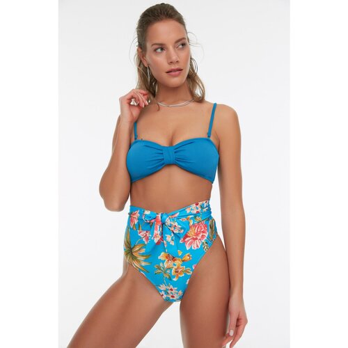 Trendyol Blue Floral Patterned Tie Detailed Bikini Bottoms Slike