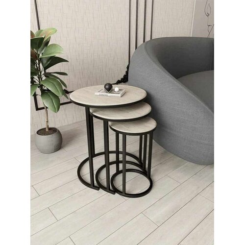 Hanah home set od 3 pomoćna stola Milas 3, crni / travertin Slike