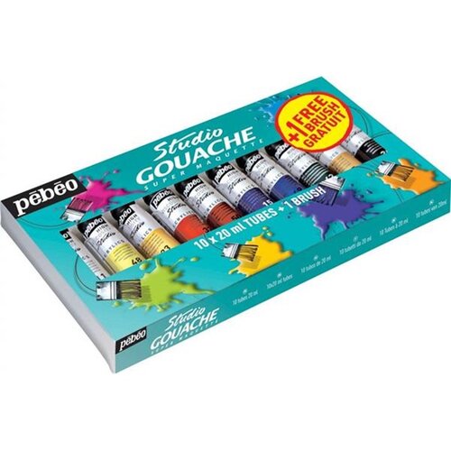  Profesionalne gva&amp;scaron; barve Pebeo Studio 10 x 20 ml in čopič (Umetni&amp;scaron;ke) Slike