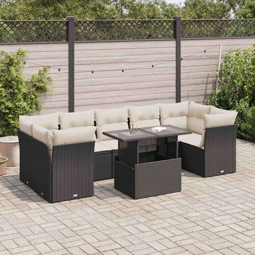 VidaXL 8-dijelni set vrtnih sofa od poliratana s jastucima crni Slike