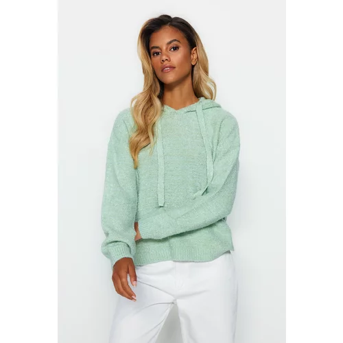 Trendyol Green Silvery Boucle Hooded Knitwear Sweater