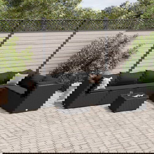 vidaXL 7-dijelna vrtna garnitura od poliratana s jastucima crna Cene