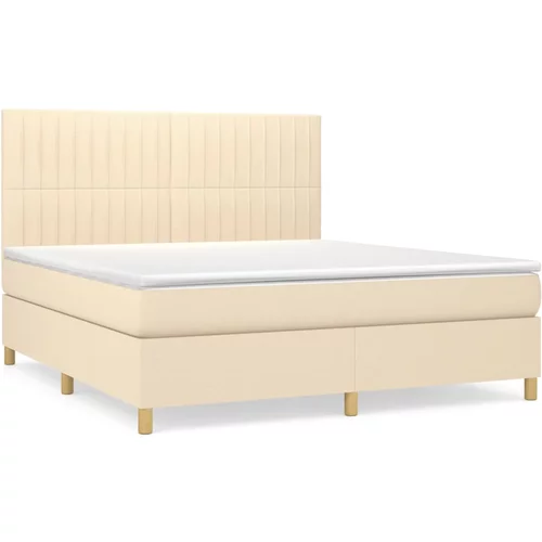 vidaXL Box spring postelja z vzmetnico krem 180x200 cm blago, (20893082)