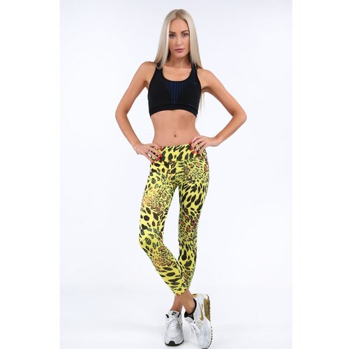 Fasardi Yellow leopard print sports leggings Slike
