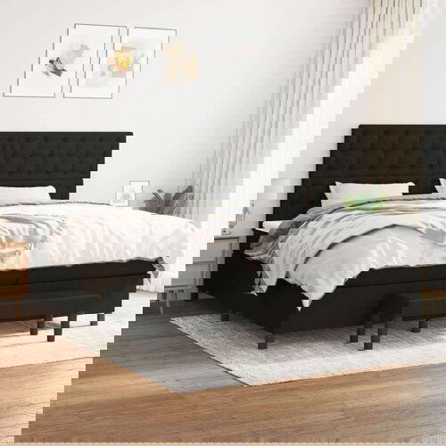  Krevet s oprugama i madracem crni 200x200 cm od tkanine Slike