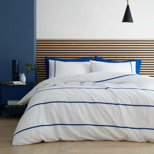 Content by Terence Conran Bijela/plava pamučna posteljina za krevet za jednu osobu 135x200 cm Herringbone Trim Stripe –