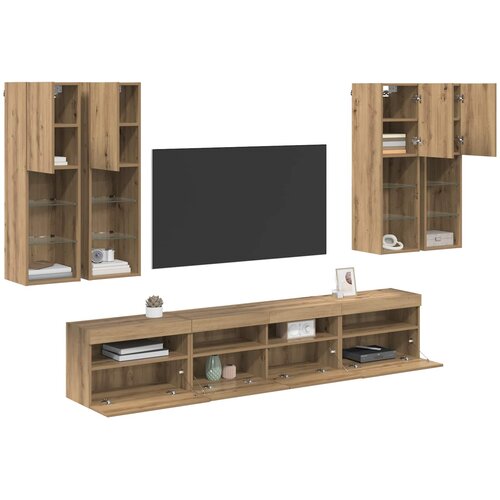  Set Zidnog TV Ormara s LED Osvjetljenjem 7 pcs hrast artisan Slike
