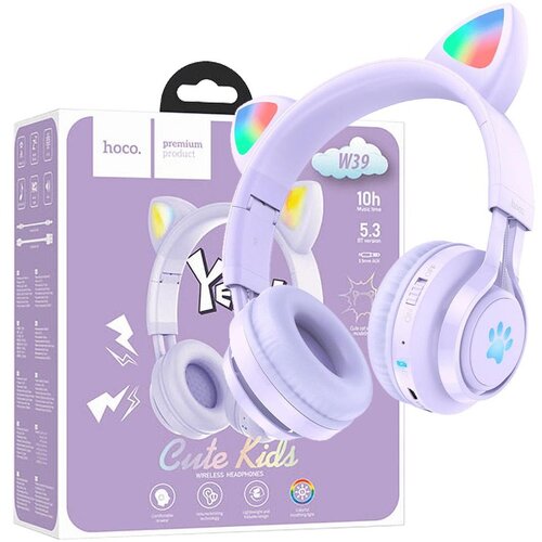 Hoco W39 Dječje slušalice Mačje uši, Stereo, Bluetooth v5.3 Povezivanje, 400mAh, Ljubičaste Cijene
