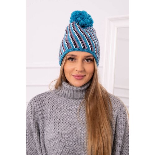 Kesi Cap with pompom Hanna K328 turquoise Slike