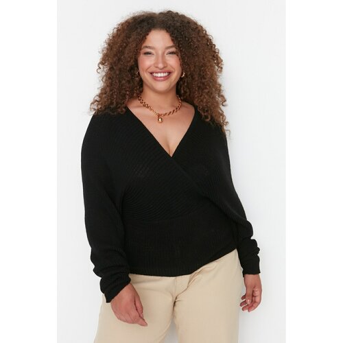 Trendyol Curve Black Double Breasted Collar Knitwear Sweater Slike