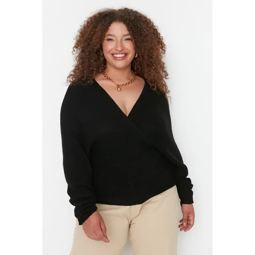 Trendyol Curve Black Double Breasted Collar Knitwear Sweater