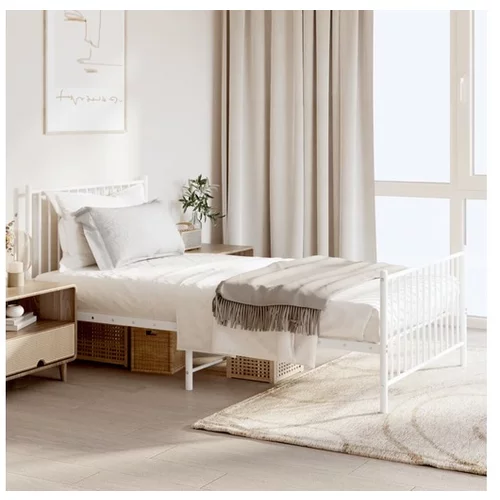  Kovinski posteljni okvir z vzglavjem in vznožjem bel 100x190 cm