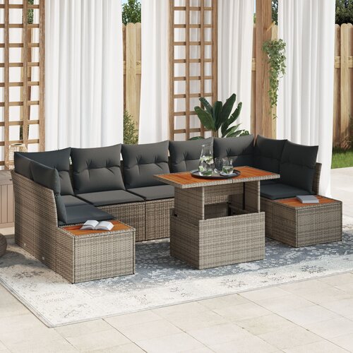 VidaXL Vrtni set sofa Set od 8 Siva Poli ratan Vrtni set za objedovanje Slike