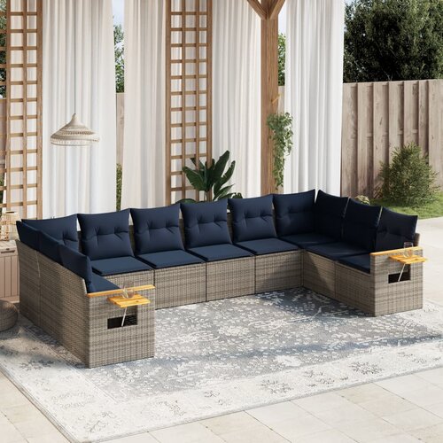 vidaXL 10-dijelni set vrtnih sofa od poliratana s jastucima sivi Cijene