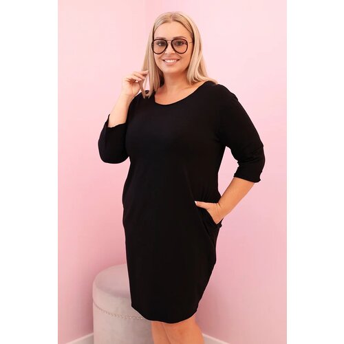 Kesi Włoski Plus Size women&amp;#039;s dress with cotton in a simple cut and 3/4 sleeve black Slike