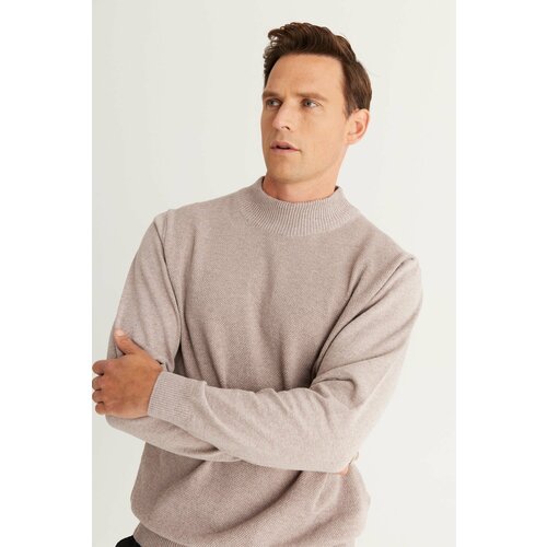 ALTINYILDIZ CLASSICS Men's Mink Standard Fit Normal Cut Half Turtleneck Cotton Knitwear Sweater. Cene