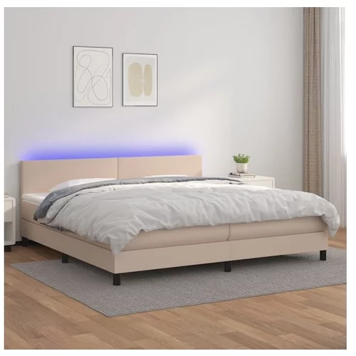  Box spring postelja vzmetnico LED kapučino 200x200 cm um. usnje