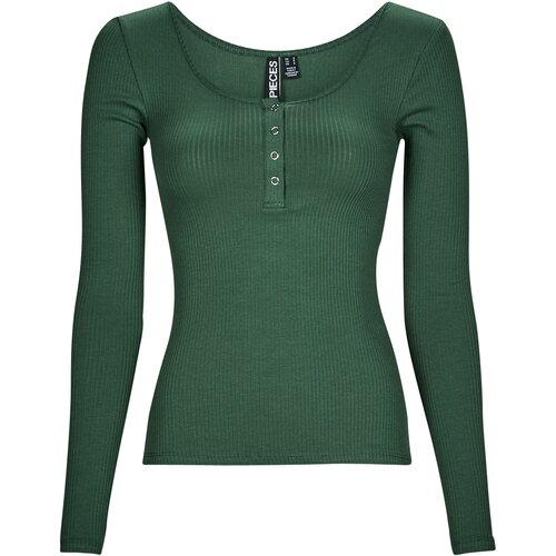 Pieces Majice z dolgimi rokavi PCKITTE LS TOP NOOS Zelena Slike