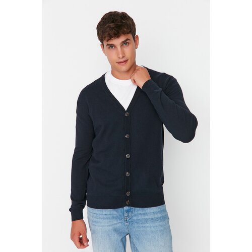 Trendyol Navy Blue Men's Slim Fit V-Neck Buttoned Cardigan Cene