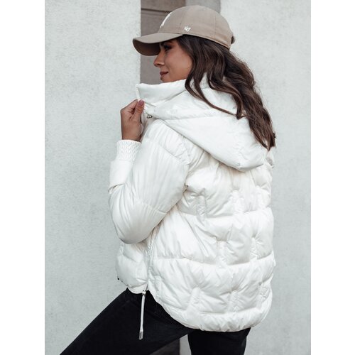 DStreet Kurtka damska FASHWARM kr&amp;oacute;tka pikowana z kapturem biała Slike
