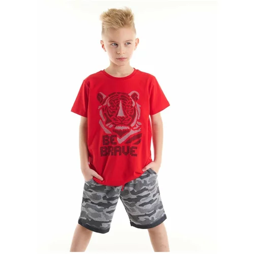 Mushi Brave Tiger Boy Red T-Shirt Camouflage Shorts Set