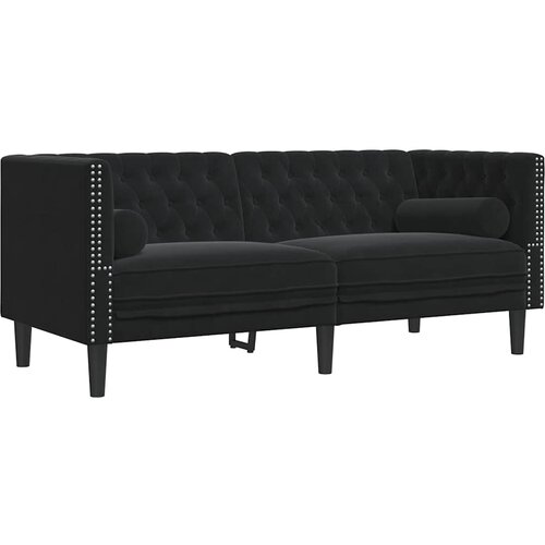  2-dijelni set sofa Chesterfield crni bar&amp;scaron;unasti Slike