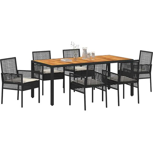  Vrtni set za objed 7 kom. Crna poliratan 190 x 90 x 75 cm Slike