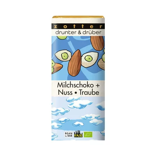 BIO čokolada drunter & drüber - "Mlečna čokolada + oreščki/grozdje"