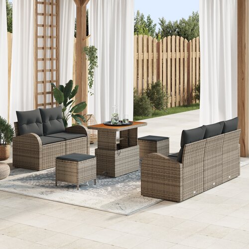 vidaXL 8-delna vrtna sofa garnitura z blazinami siva poli ratan akacija Cene
