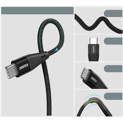 Choetech USB tip C &amp;ndash; USB tip C podatkovni polnilni kabel Power Delivery 60W 5A 2m Slike