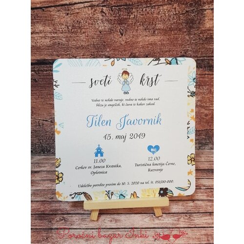  Vabilo za krst z angelčkom in rožicami modro REK126 Cene