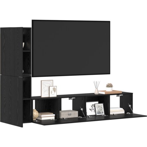 vidaXL TV Kabinet za Zid s policom s pohranom s vratima 4 pcs Crni hrast Konstruirano drvo Cene