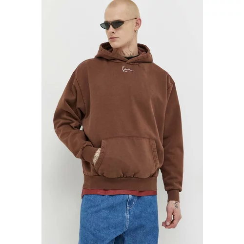 Karl Kani Bombažen pulover moška, rjava barva, s kapuco