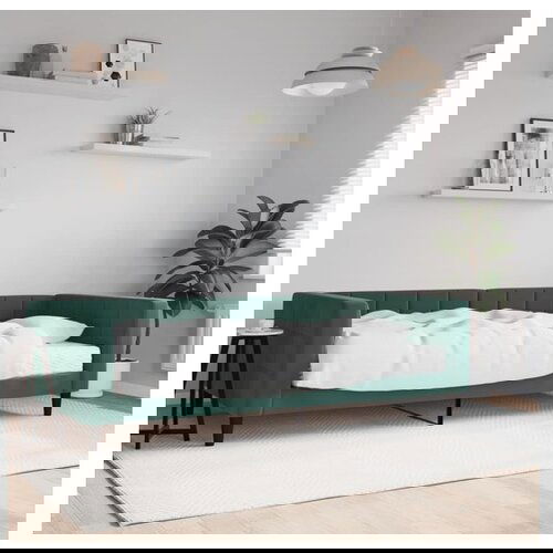 VidaXL Dnevna postelja z vzmetnico temno zelena 100x200 cm ž Slike