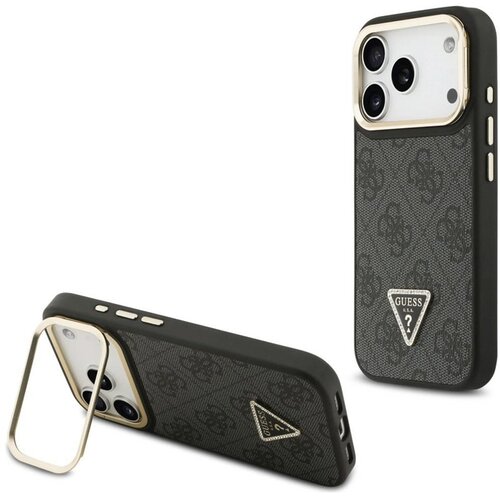  Maska za iPhone 17 Pro Guess 4G PU Triangle Logo &amp;amp; Stand Camera Magsafe crna Slike