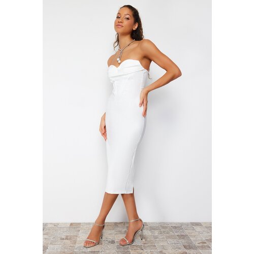 Trendyol White Fitted Woven Lined Wedding/Nikah Elegant Evening Dress Slike