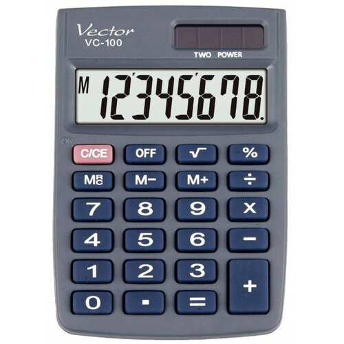 VECTOR KAV VC-100 office calculator, 8 digits, 58 x 88.5 mm, grey Slike