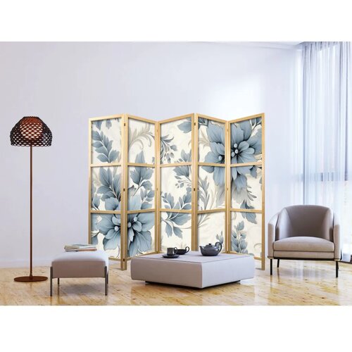  Japanski paravan - Turquoise Flowers in Retro Ambiance - Floral Ornaments 225x172 Cene