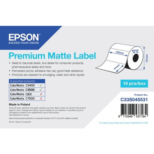 Epson Etikete za tiskanje Premium Matte Label 102Mmx51Mm, (21405594) Cene